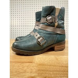 Dromedaris Keira Leather Buckle Moto Biker Booties In Blue Sz 40/10